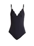 Matchesfashion.com Stella Mccartney - Scallop Edged Broderie Anglaise Swimsuit - Womens - Navy