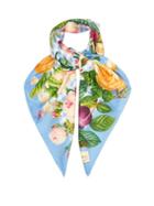 Matchesfashion.com Gucci - Floral-print Gingham Silk-twill Scarf - Womens - Blue Multi