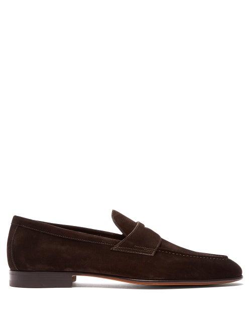 Matchesfashion.com Santoni - Carlos Suede Penny Loafers - Mens - Dark Brown