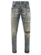 Purple Brand - P002 Paisley-patch Distressed Skinny-leg Jeans - Mens - Blue