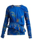 Matchesfashion.com Preen By Thornton Bregazzi - Toyin Floral Print Ruched Crepe Jersey Top - Womens - Blue Multi
