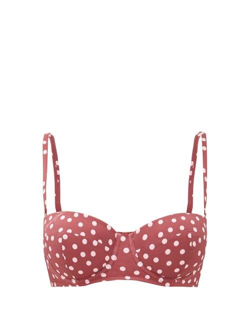 Matchesfashion.com Dolce & Gabbana - Polka-dot Padded Bikini Top - Womens - Burgundy Print