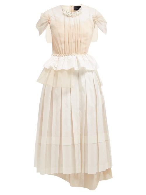 Matchesfashion.com Simone Rocha - Beaded Taffeta, Lace And Tulle Midi Dress - Womens - Ivory Multi