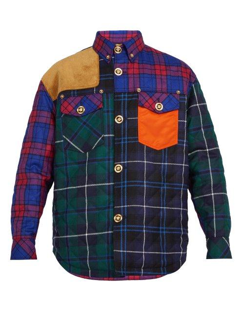 Matchesfashion.com Versace - Contrast Panel Checked Wool Blend Shirt - Mens - Multi