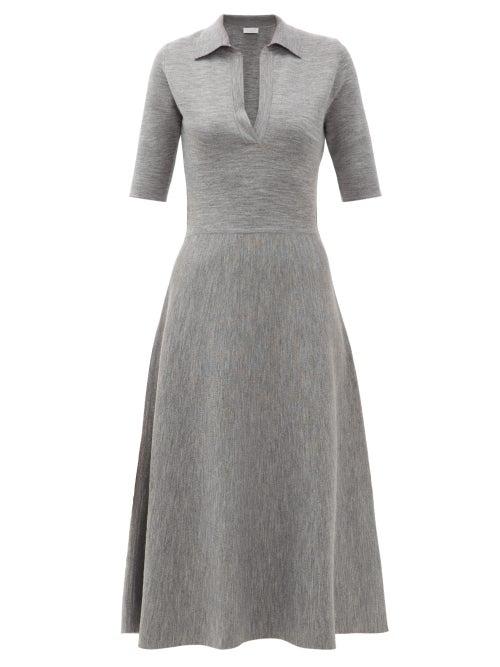 Matchesfashion.com Gabriela Hearst - Bourgeois Collared Wool-blend Midi Dress - Womens - Grey