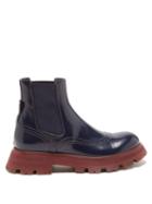 Alexander Mcqueen - Tread Slick Exaggerated-sole Leather Chelsea Boots - Womens - Navy