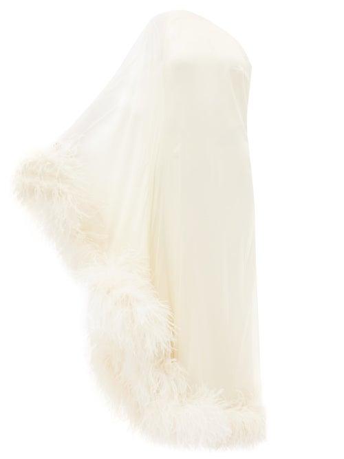 Taller Marmo - Ubud One-shoulder Feather-trimmed Silk Dress - Womens - Ivory
