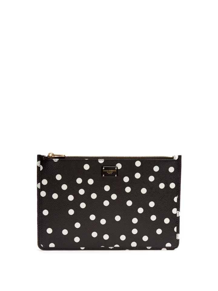 Dolce & Gabbana Polka-dot Print Leather Pouch