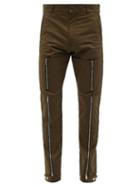 Givenchy - Zipped-panel Cotton-blend Trousers - Mens - Dark Khaki