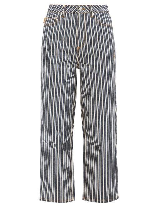 Matchesfashion.com Ganni - Striped Logo-print Wide-leg Jeans - Womens - Denim Multi