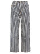 Matchesfashion.com Ganni - Striped Logo-print Wide-leg Jeans - Womens - Denim Multi