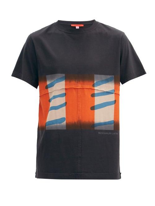 Matchesfashion.com Eckhaus Latta - Lapped-seam Printed Cotton T-shirt - Mens - Navy Multi