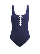 Matchesfashion.com Cossie + Co - The Dree Lace Up Swimsuit - Womens - Blue