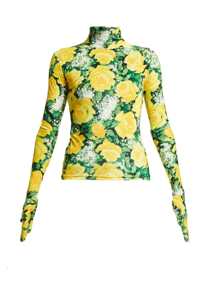Richard Quinn Rose-print High-neck Velvet Top