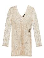 Matchesfashion.com Dundas - Laced-front Sequinned And Beaded Mini Dress - Womens - Nude