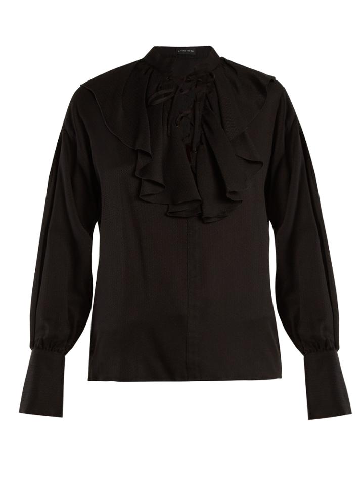 Etro Fluted-bib Jacquard Silk Blouse