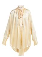 Matchesfashion.com Ann Demeulemeester - Pleated High Neck Ruched Silk Shirt - Womens - Cream