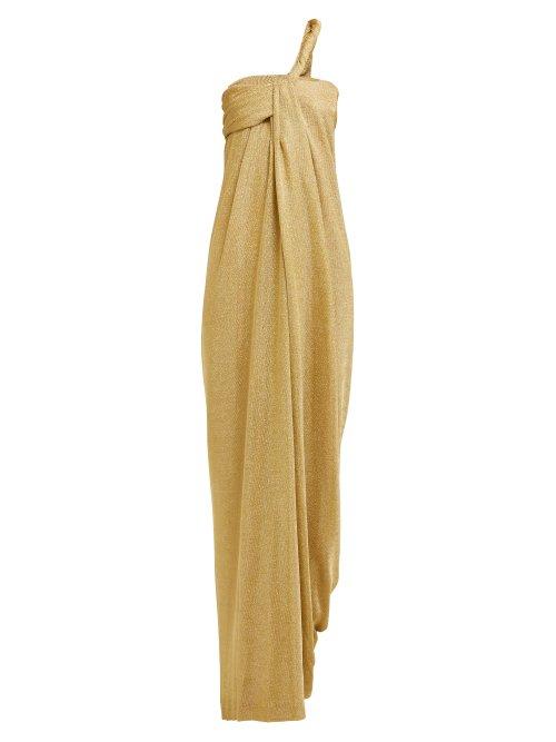 Matchesfashion.com Lanvin - Asymmetric Draped Knitted Gown - Womens - Gold