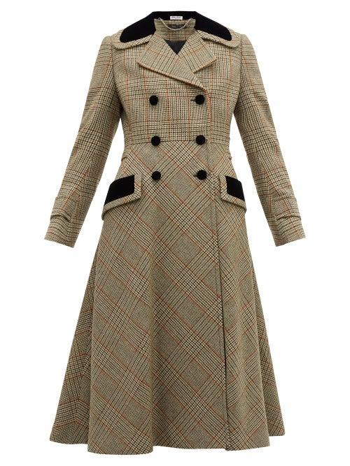 Matchesfashion.com Miu Miu - Checked Double Breasted Wool Blend Coat - Womens - Green Multi