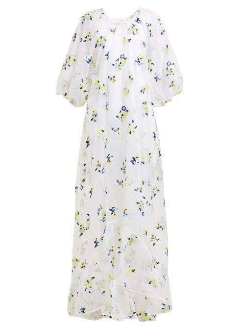 Matchesfashion.com Cecilie Bahnsen - Maggie Floral Embroidered Organza Dress - Womens - White Multi
