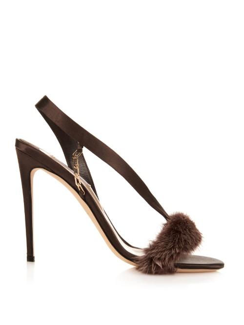 Olgana Paris L'amazone Satin And Mink Strap Sandals