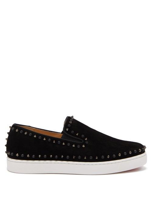 Matchesfashion.com Christian Louboutin - Pik Boat Spike Embellished Suede Slip On Trainers - Mens - Black