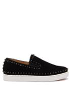 Matchesfashion.com Christian Louboutin - Pik Boat Spike Embellished Suede Slip On Trainers - Mens - Black