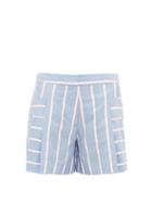 Matchesfashion.com Palmer//harding - Dana Embroidered-stripe Pleated Poplin Shorts - Womens - Blue Multi