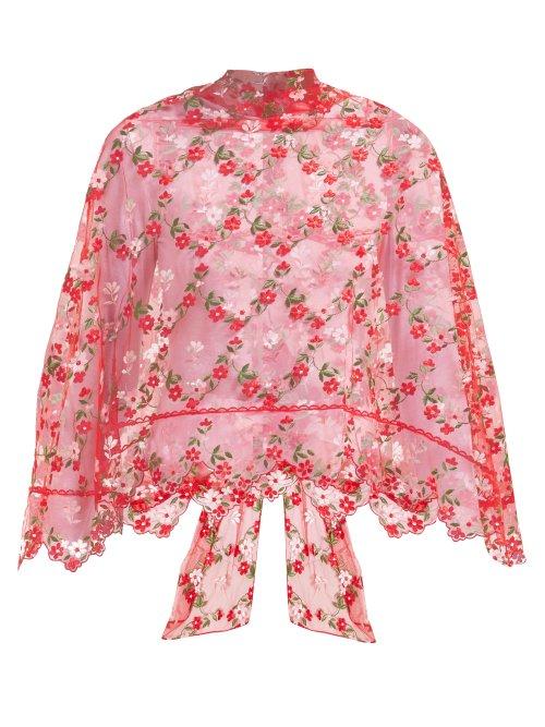 Matchesfashion.com Simone Rocha - Floral Embroidered Tulle Cape - Womens - Red Multi