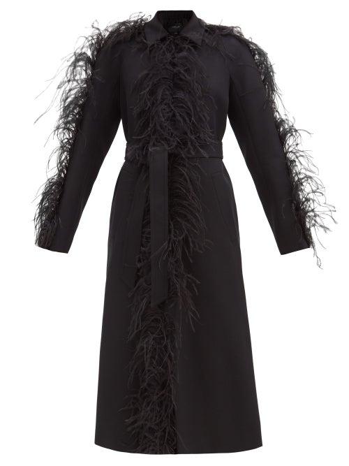 Matchesfashion.com Giambattista Valli - Single-breasted Feather-trim Twill Coat - Womens - Black