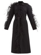 Matchesfashion.com Giambattista Valli - Single-breasted Feather-trim Twill Coat - Womens - Black