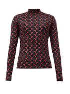 Matchesfashion.com Marine Serre - Crescent Moon-print Stretch-jersey High-neck Top - Mens - Black Red