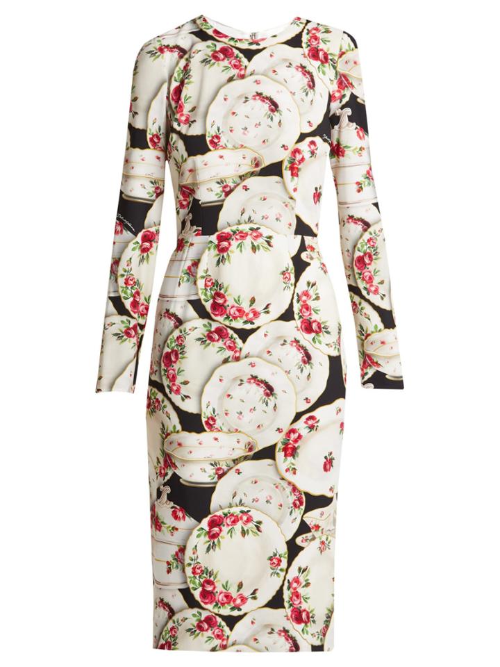 Dolce & Gabbana Plate-print Stretch-crepe Midi Dress