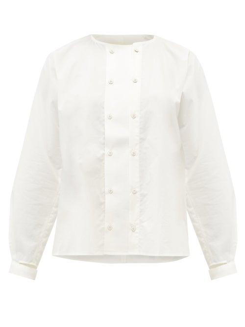 Matchesfashion.com Toogood - The Chef Collarless Cotton-poplin Shirt - Womens - Ivory