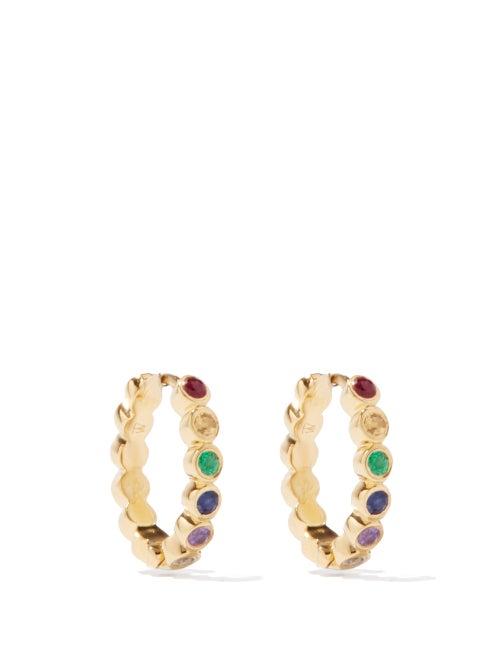 Theodora Warre - Positivity Crystal & Gold-plated Hoop Earrings - Womens - Gold Multi
