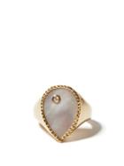 Matchesfashion.com Yvonne Lon - Diamond, Mother-of-pearl & 9kt Gold Signet Ring - Womens - Yellow Gold