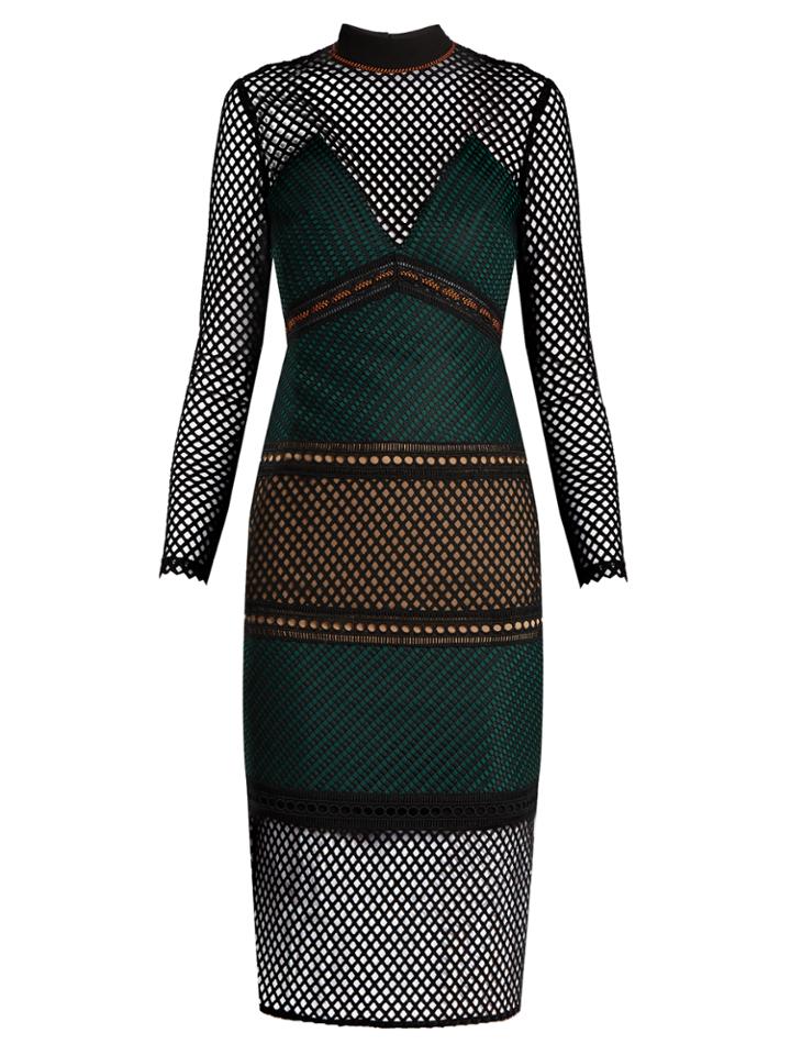 Self-portrait Forest Paneled Midi Dress