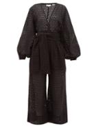 Matchesfashion.com Rhode - Blake Eyelet-lace Cotton Jumpsuit - Womens - Black