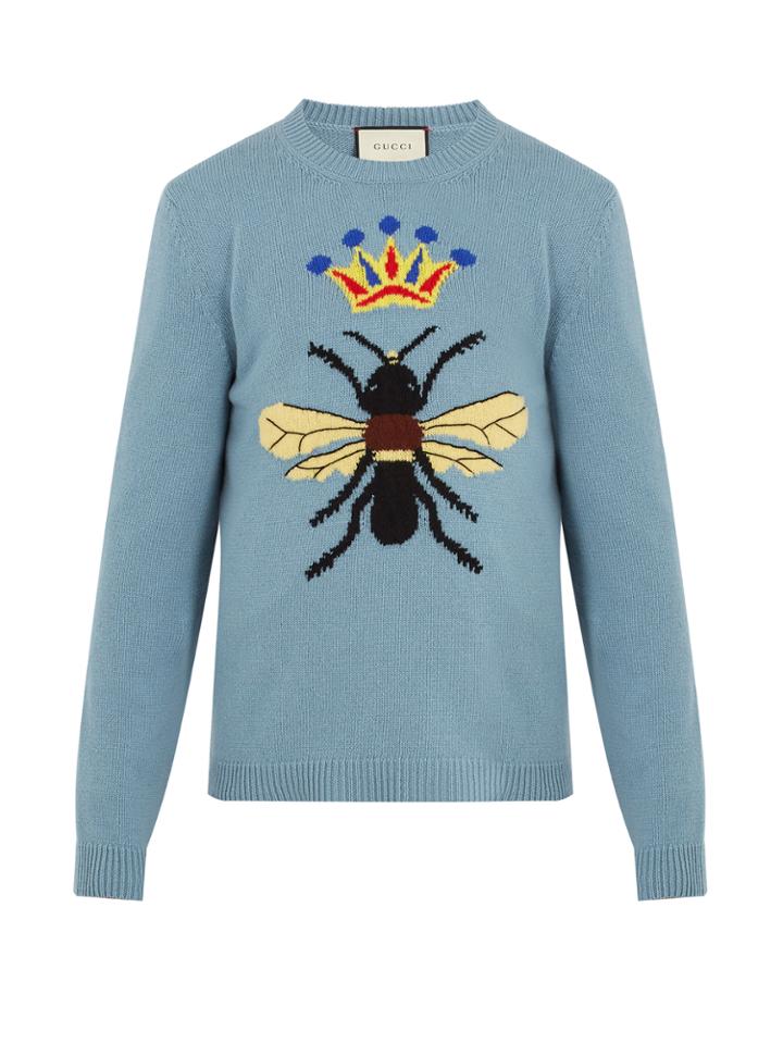 Gucci Bee And Crown-intarsia Wool Sweater