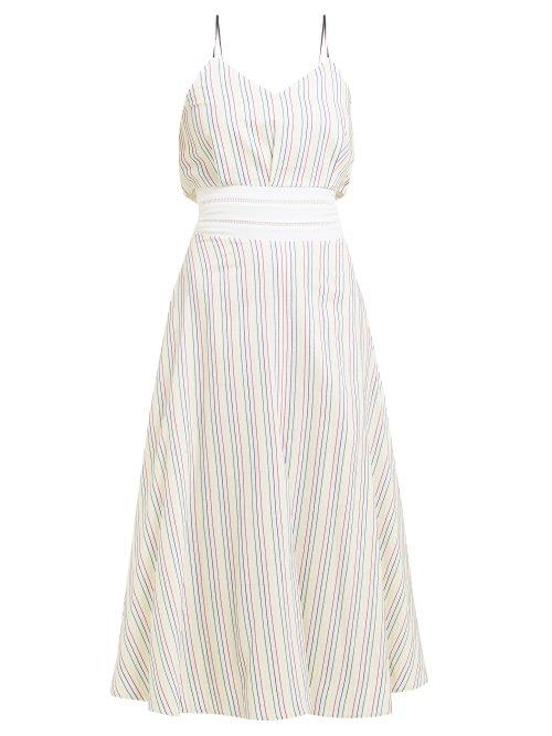 Matchesfashion.com Zeus + Dione - Aeolia Striped Cotton Midi Dress - Womens - White