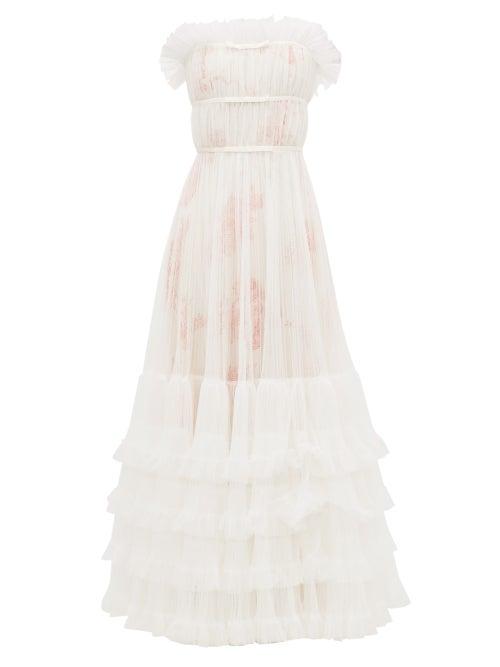 Matchesfashion.com Giambattista Valli - Tulle-overlay Floral-print Gown - Womens - Ivory