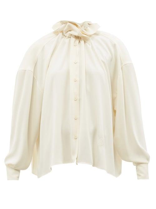 Mm6 Maison Margiela - Ruffled-neck Crepe Shirt - Womens - Ivory