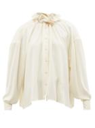 Mm6 Maison Margiela - Ruffled-neck Crepe Shirt - Womens - Ivory