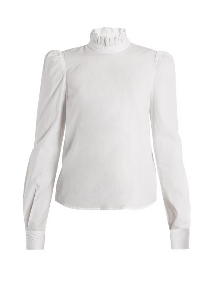 Frame High-neck Ruffle-trim Cotton Shirt