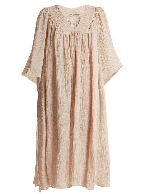 Matchesfashion.com Three Graces London - Jem V Neck Gathered Linen Blend Dress - Womens - Light Pink