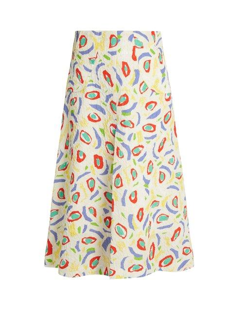 Matchesfashion.com Duro Olowu - Abstract Bird Print Cloqu Midi Skirt - Womens - White Multi
