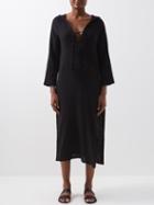 Albus Lumen - Hooded Drawstring-front Cotton-muslin Kaftan - Womens - Black