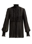 Matchesfashion.com Dolce & Gabbana - Ruffled High Neck Silk Blend Chiffon Blouse - Womens - Black