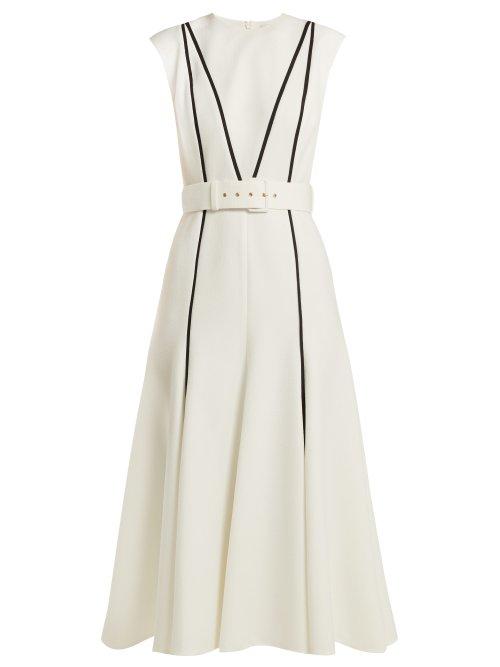Matchesfashion.com Emilia Wickstead - Denvella Belted Cloqu Dress - Womens - White Black