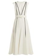 Matchesfashion.com Emilia Wickstead - Denvella Belted Cloqu Dress - Womens - White Black